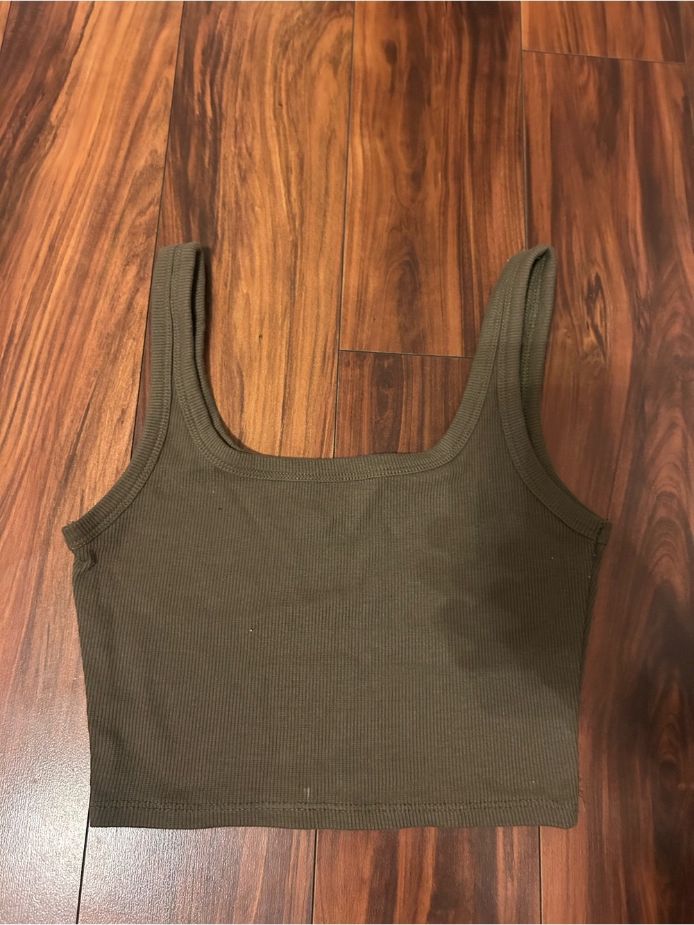 Olive Ribbed Scoop Neck Crop Tank Top